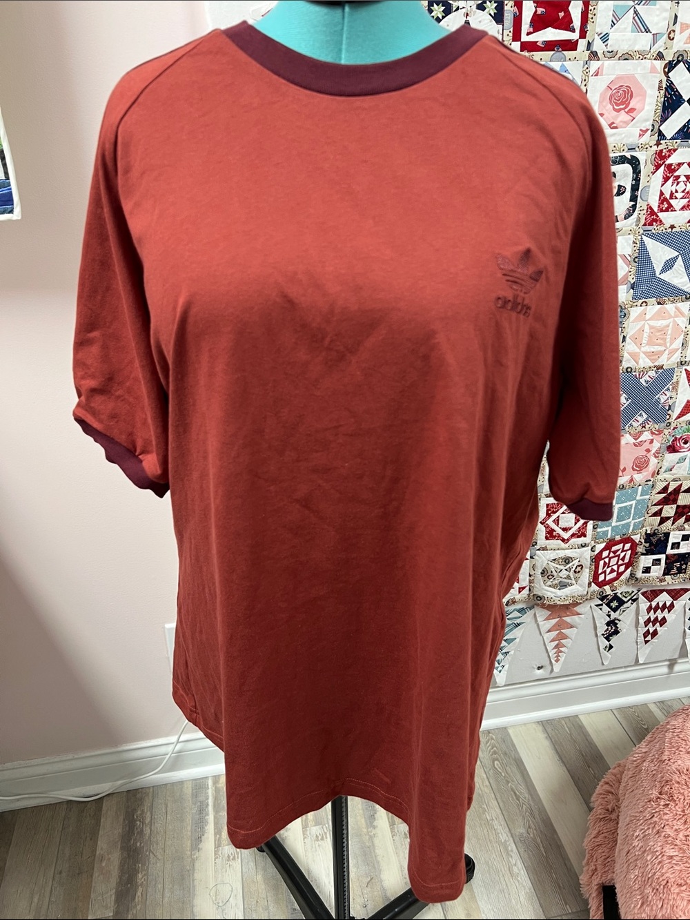 adidas Men's Short Sleeve Tee in Rust with Maroon Trim